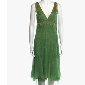 100% Silk Philosophy Di Alberta Ferretti midi runway dress, plunging neck line